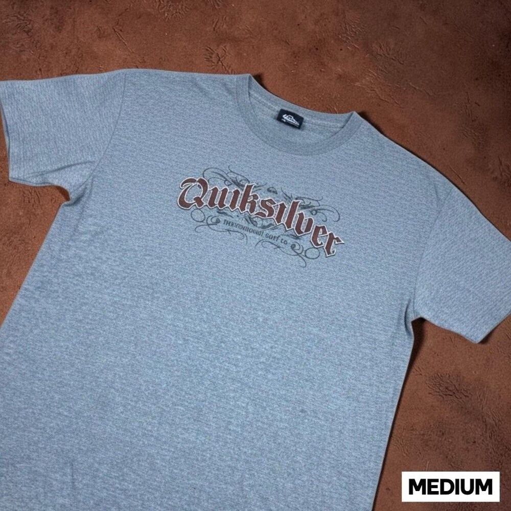 Vintage Y2K Quicksilver T Shirt Men's MED Gray Surfer Skater Back Hit 2000's